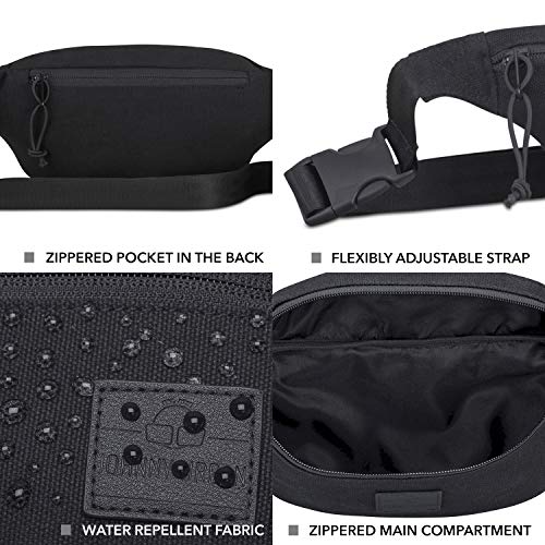 Riñonera Hombre y Mujer Negro - JOHNNY URBAN Toni Riñoneras Hip Bag de Tela de Algodón para Festivales y Deportes - Bolsa de Cintura Hipster Fanny Pack Bolso de Viaje Repelente al Agua