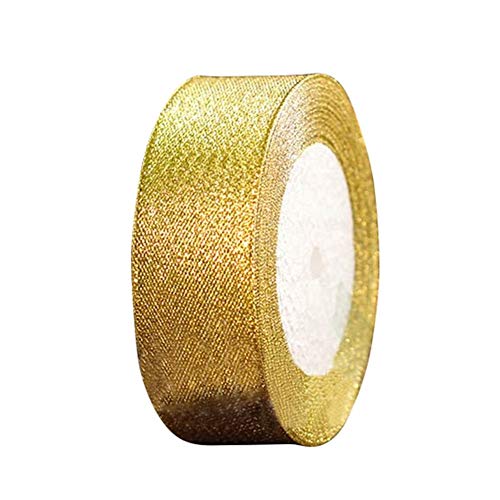 Rollo de cinta de lazo dorada Da.Wa, con purpurina, para manualidades, regalos, decoración de fiestas y bodas, de 22 m de largo y ancho para elegir de 0,6 a 5 cm, poliéster, dorado, 22m*5cm
