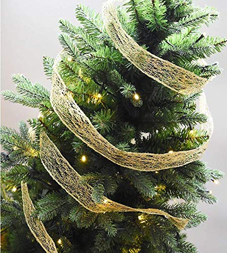 Rollo de cinta de lazo dorada Da.Wa, con purpurina, para manualidades, regalos, decoración de fiestas y bodas, de 22 m de largo y ancho para elegir de 0,6 a 5 cm, poliéster, dorado, 22m*5cm
