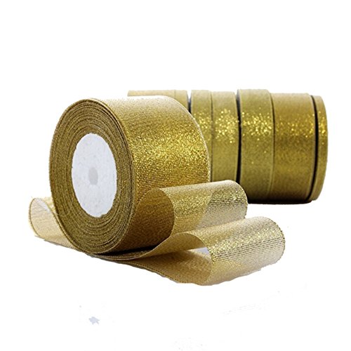 Rollo de cinta de lazo dorada Da.Wa, con purpurina, para manualidades, regalos, decoración de fiestas y bodas, de 22 m de largo y ancho para elegir de 0,6 a 5 cm, poliéster, dorado, 22m*5cm