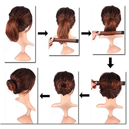 Romote - 2 moldes para hacer moños de pelo (marrón/rubio) + 1 herramienta de trenzado de pelo francés para manualidades (negro)
