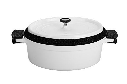Rossetto cacerola ovalada, color blanco, de aluminio fundido, revestimiento aspecto de piedra, todo tipo de cocina., aluminio forjado, blanco, 31cm