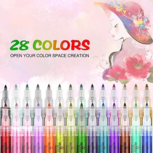 Rotuladores de Pintura Acrílica ,28 Colores Pinturas Acrílicas de 0.7 mm, Marcador Impermeable,Pluma de Madera,Madera, Lienzo, álbum de Fotos,Vidrio,Metal