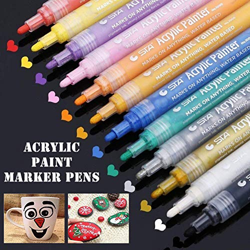Rotuladores de pintura acrílica de Vakki, permanentes, con punta cónica media, para pintar rocas, tazas, vasos, cerámica, madera, jardín, lienzo, papel, metal, 12 colores