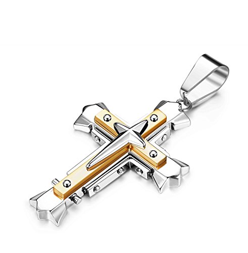 sailimue Collar de Acero Inoxidable Hombre Cruz Colgante Amarillo Negro Byzantine Cadena 5MM