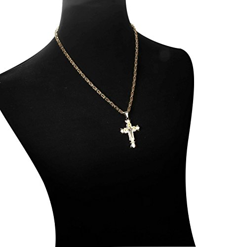 sailimue Collar de Acero Inoxidable Hombre Cruz Colgante Amarillo Negro Byzantine Cadena 5MM