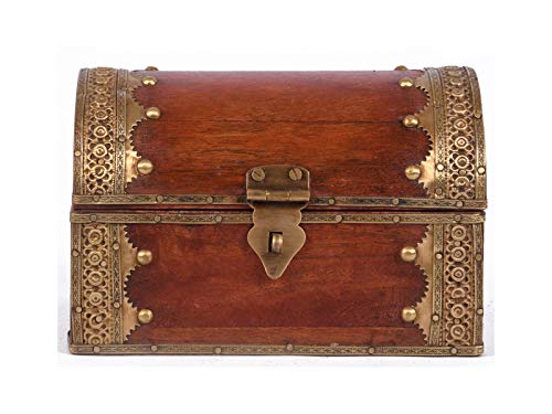 Samriddhi Arts And Crafts - Caja de madera y medio latón para joyas, almacenamiento, decoración