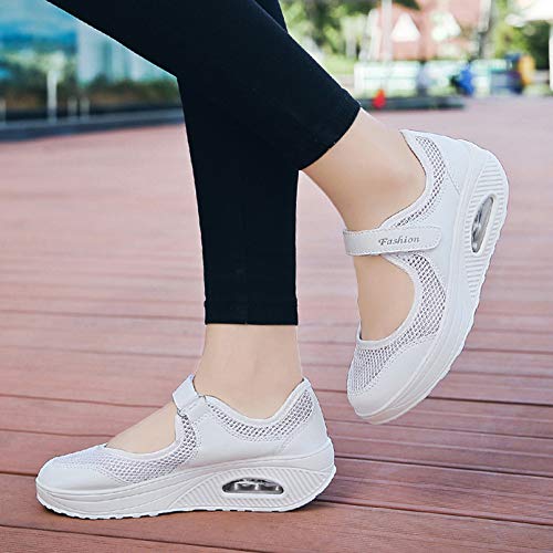 Sandalias para Mujer Malla Merceditas Plataforma Ligero Zapatillas Sneaker Mary Jane Casual Zapatos de Deporte Mocasines Negros Verano A-Blanco-2 EU40