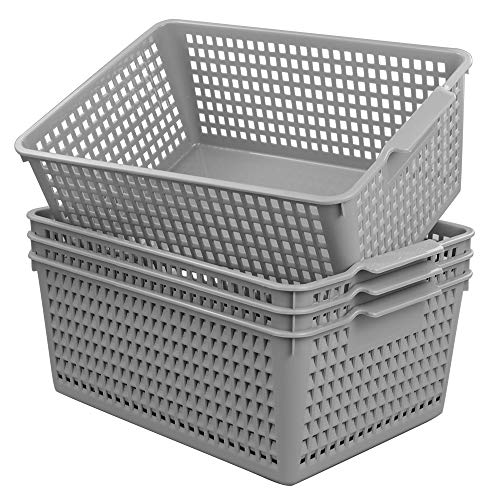 Sandmovie 13 litros Gris Plastico Grande Cesto Cesta Almacenaje Juguetes con Tapa, 35.1cm x 26cm x 14.5cm, Paquete de 4