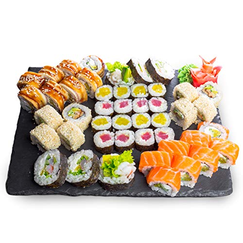 sendez® Plato de Pizarra (30 x 20 cm – Bandeja salvamanteles Quesera embutido placa 2 – 12 piezas, pizarra, 2-tlg.