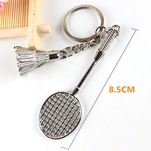 SEniutarm Shuttlecock colgante llavero, metal bádminton raqueta llavero titular bolsa ornamento Plateado