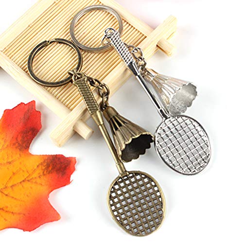 SEniutarm Shuttlecock colgante llavero, metal bádminton raqueta llavero titular bolsa ornamento Plateado