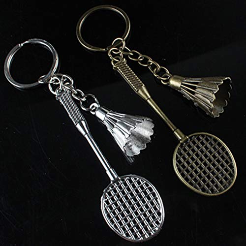 SEniutarm Shuttlecock colgante llavero, metal bádminton raqueta llavero titular bolsa ornamento Plateado