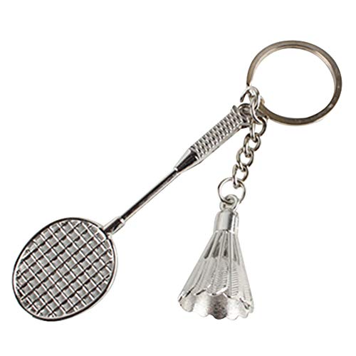 SEniutarm Shuttlecock colgante llavero, metal bádminton raqueta llavero titular bolsa ornamento Plateado