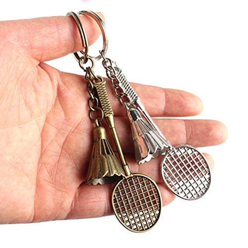 SEniutarm Shuttlecock colgante llavero, metal bádminton raqueta llavero titular bolsa ornamento Plateado