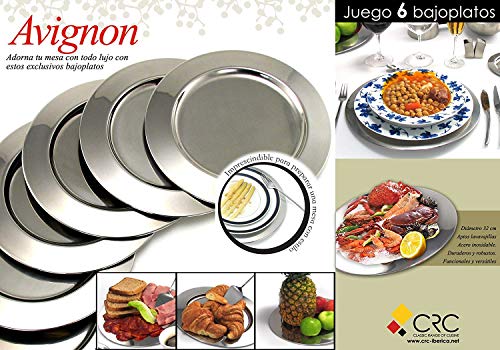 Set de 6 bajoplatos de acero inoxidable plateados -Ø 32 cm - Bandeja para aperitivos - Plata