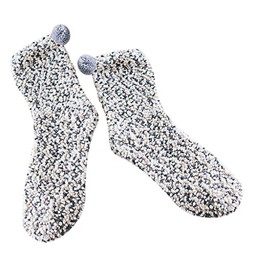 sharprepublic 1 Par Calcetines Tobilleros de Lana Coral Cálido de Piso Casera Medias de Inveirno Eaquí con Pompón Color Caramelo para Mujer - gris, talla única