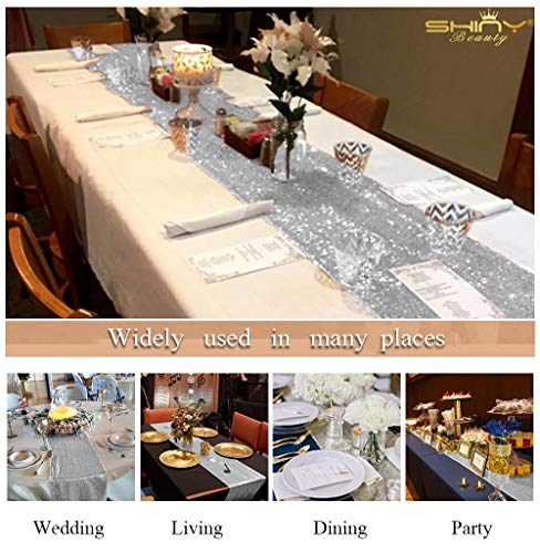 ShinyBeauty - Camino de Mesa con Borla, 30 x 180 cm, diseño de Lentejuelas Redondas con Purpurina para Caminos de Mesa en Fiestas, Bodas, Banquetes o decoración
