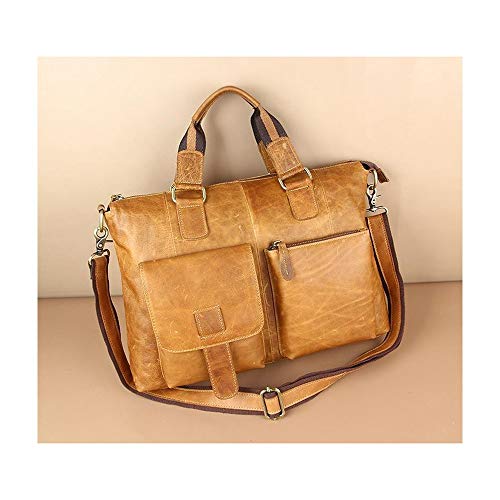 SHIYUPING Maletín for Hombre Cuero Retro Cuero Bolso for Hombre Bolso for Hombre de Negocios Maletín portátil Bolso for Mensajero (Color : Amarillo)