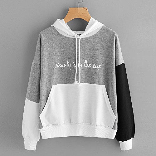 SHOBDW Liquidación Venta Letras de Las Mujeres Imprimir Patchwork Sudadera con Capucha Sudaderas con Capucha Blusa Otoño Ganador de Manga Larga con Capucha（Gris,2XL