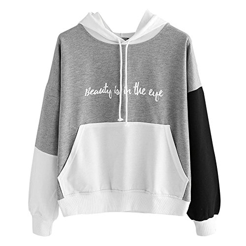 SHOBDW Liquidación Venta Letras de Las Mujeres Imprimir Patchwork Sudadera con Capucha Sudaderas con Capucha Blusa Otoño Ganador de Manga Larga con Capucha（Gris,2XL