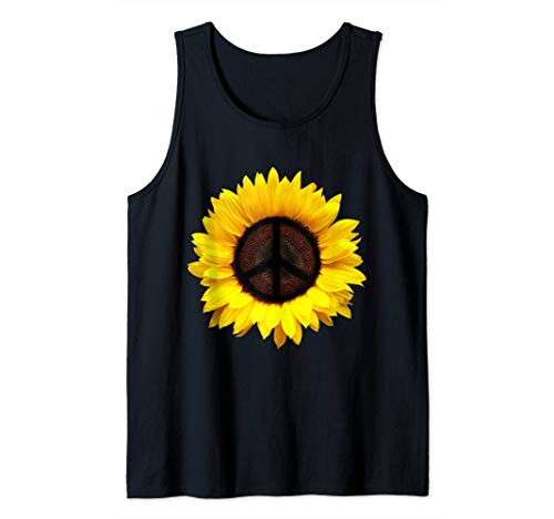 Signo de paz de girasol retro 60 años 70 amor bondad Camiseta sin Mangas
