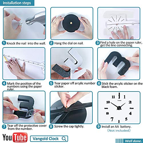 Silenciar DIY Frameless Gran Reloj De Pared Números 3D Relojes De Pared Espejo Pegatina Para Ministerio Del Interior Decoraciones (Negro-14)