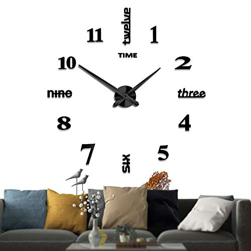 Silenciar DIY Frameless Gran Reloj De Pared Números 3D Relojes De Pared Espejo Pegatina Para Ministerio Del Interior Decoraciones (Negro-14)