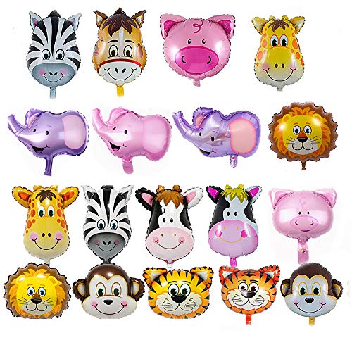 SIMUER Globos Animales 18 Piezas Globo de Aluminio Animal Cumpleaños Globos, Globos Inflables Jungle Animal Balloon Foil Globo Decoración de la Fiesta de Cumpleaños de los Niños