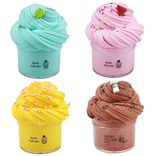 SIMUER Paquete de 4 Kits de Limo de Mantequilla, con Limo de sandía Rosa, Limo de Hojas Verdes, Limo de limón y Chocolate, Limo de Nube de Arcilla súper Suave y no pegajoso
