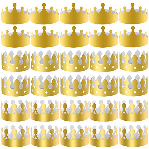 SIQUK 27 Piezas Corona de Papel Dorada Fiesta Corona de Oro Sombreros Rey Corona para Fiesta y celebración