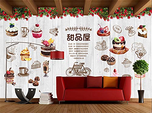 SKTYEE Fondo de la tienda de postres gourmet europeos y estadounidenses Papel de pared 3D Estudio de horneado Magdalena Decoración industrial Papel tapiz mural 3D, 300x210 cm (118.1 by 82.7 in)