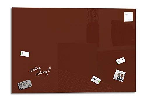 Smart Glass Board ® Pizarra de cristal magnética/Tablero de notas magnético en vidrio + 4 Imanes SuperDym + 1 Marcador + 1 Borrador, 130 x 90 cm, Castaño