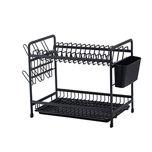 Smartbin Aluminio 2 Niveles Estante para Platos Platos Soportes Estante Secar Platos Escurridor de Platos Estante de Cocina Organizador de Cocina con Bandeja Negro