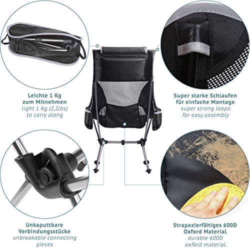 smartpeas Silla de Camping Fabricada en Robusto poliéster 600D y Aluminio - Ligera y Plegable - Accesorio de Camping con Bolsillos Laterales + tapete de Playa Gratis