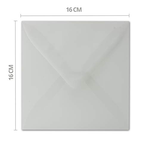 Sobres cuadrados, 160 x 160 mm, adhesivo húmedo, color transparente y blanco 50 unidades