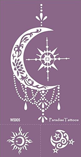 Sol, luna – Plantillas de tatuaje reutilizables 2 hojas – morado malla WS3 & WS5