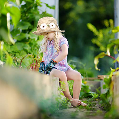 Sombrero de Paja Niñas Anti UV Gorra de Sol Chica de Playa con Flores para Viaje Beach Piscina al Aire Libre 50-52cm