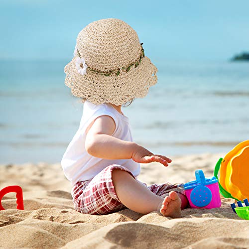 Sombrero de Paja Niñas Anti UV Gorra de Sol Chica de Playa con Flores para Viaje Beach Piscina al Aire Libre 50-52cm