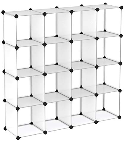 SONGMICS Armario Modular, Zapatero, Estantería, Organizador de Almacenaje de Plástico, 16 Cubos, sin Puertas, para Ropa Juguetes Bolsos, Blanco LPC44L