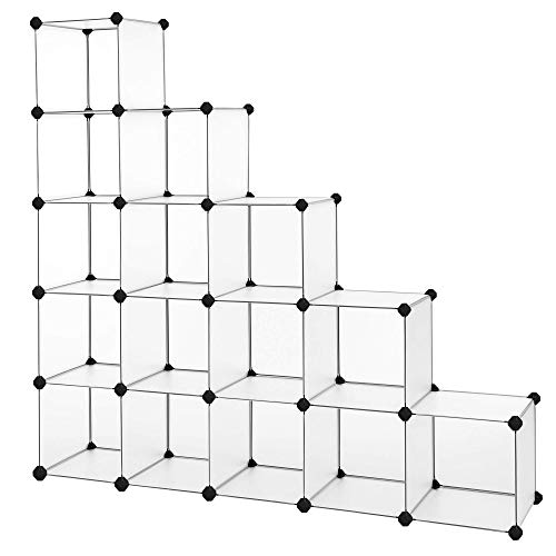 SONGMICS Armario Modular, Zapatero, Estantería, Organizador de Almacenaje de Plástico, 16 Cubos, sin Puertas, para Ropa Juguetes Bolsos, Blanco LPC44L