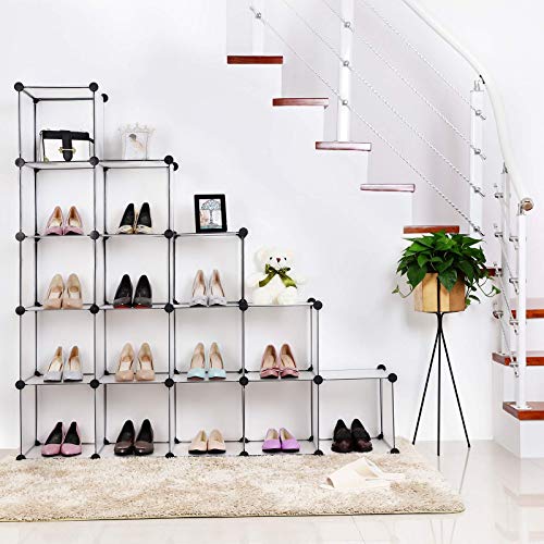 SONGMICS Armario Modular, Zapatero, Estantería, Organizador de Almacenaje de Plástico, 16 Cubos, sin Puertas, para Ropa Juguetes Bolsos, Blanco LPC44L