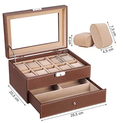 SONGMICS Caja para Relojes Funda para 10 Relojes JWB007
