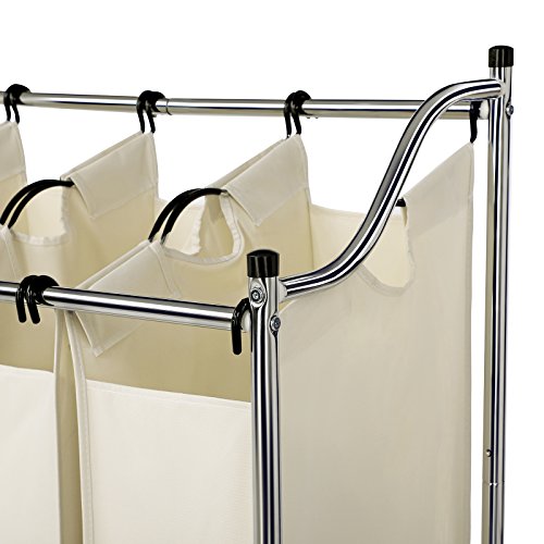 SONGMICS Carrito de Lavandería, Cesta de lavandería, Colector de Ropa con 4 Bolsas de Tela Extraíbles, Clasificador de Ropa, Robusto, 4 x 35 litros, Beige LSF005S