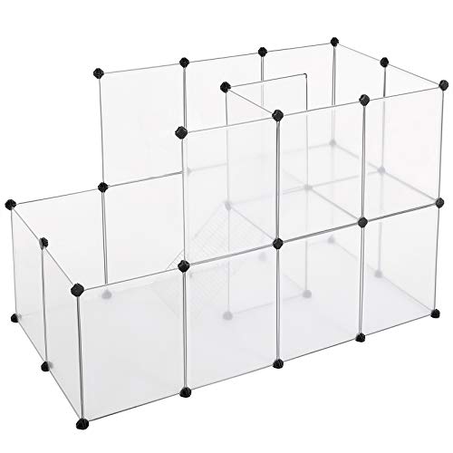 SONGMICS Parque para Mascotas, Conejillos de Indias, con Escalera, Cerca Modular de Plástico, para Hámster, Animales Pequeños, Transparente LPC03W