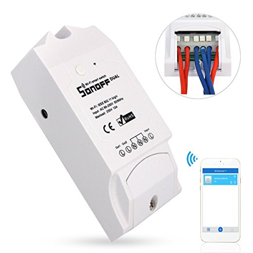 Sonoff Dual 2 Vías Wifi Smart Switch Interruptor Temporizador de Control Remoto Inalámbrico Inteligente para Amazon Alexa, Echo, Echo Dot y Amazon Tap
