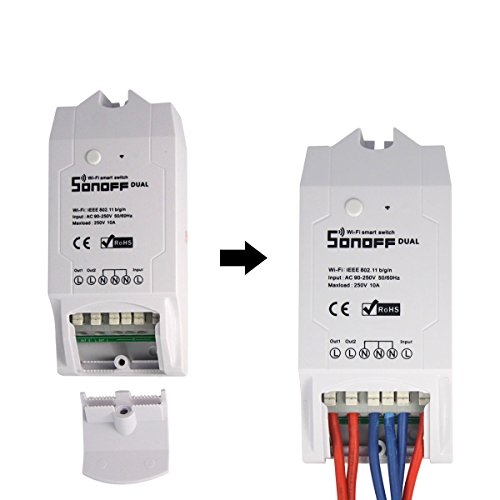 Sonoff Dual 2 Vías Wifi Smart Switch Interruptor Temporizador de Control Remoto Inalámbrico Inteligente para Amazon Alexa, Echo, Echo Dot y Amazon Tap
