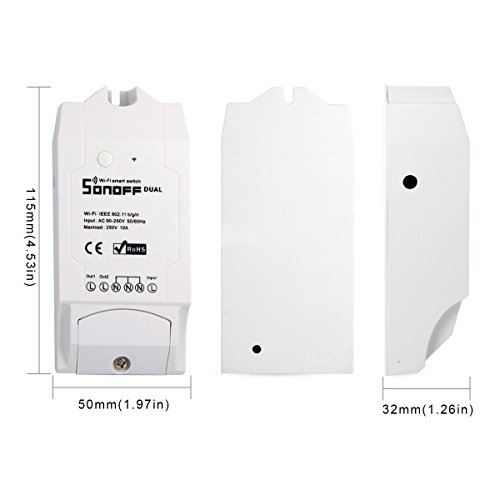 Sonoff Dual 2 Vías Wifi Smart Switch Interruptor Temporizador de Control Remoto Inalámbrico Inteligente para Amazon Alexa, Echo, Echo Dot y Amazon Tap