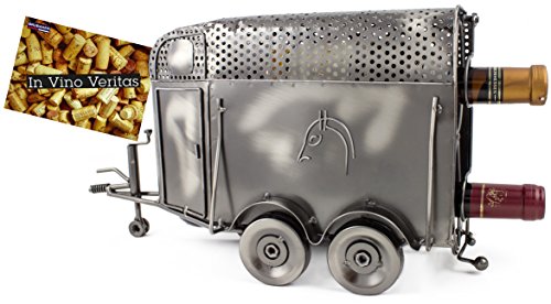 Soporte de botellas de vino Brubaker, para 2 botellas, diseño de remolque de caballos, de metal, con tarjeta de regalo