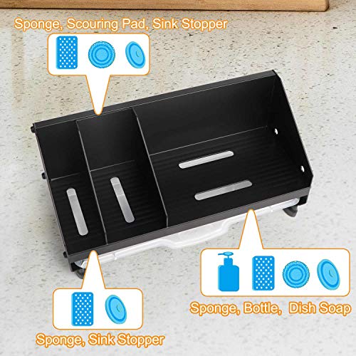 Soporte de esponja, organizador de fregadero de cocina, organizador de fregadero, escurridor, soporte de jabón con bandeja extraíble (soporte de esponja negra)